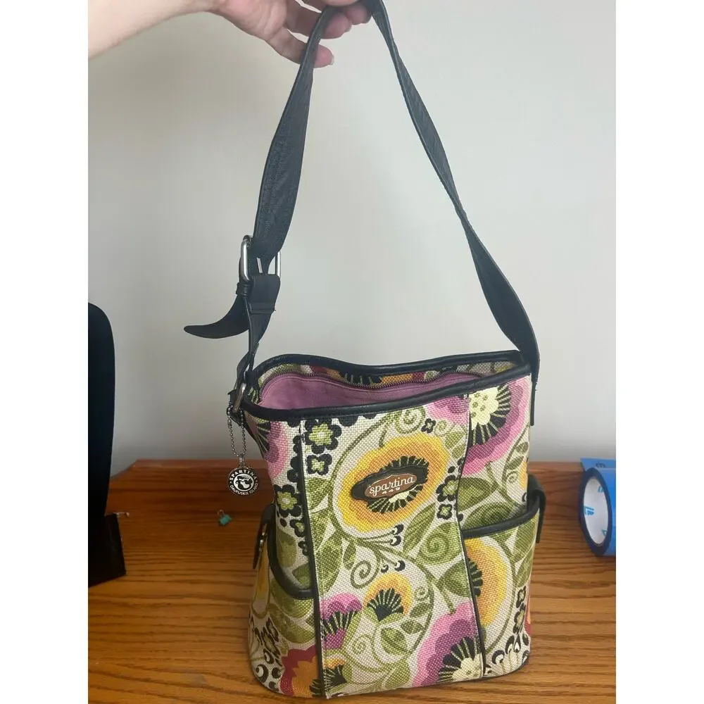 Spartina 449 Daufuskie Island Linen Leather Tote Purse Floral